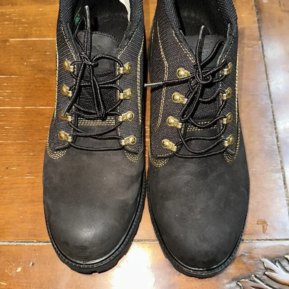 Timberland 12M Campsite Nubuck Black Gold Genuine Leather Textured Boots